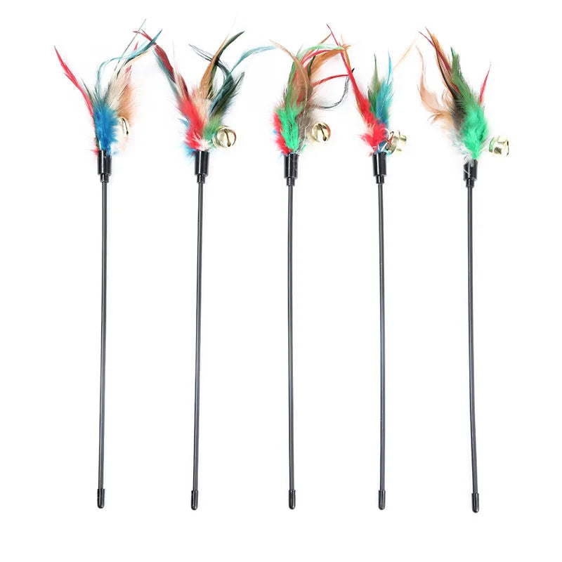 Hot Selling Cat Teaser Stick 65CM Long Pole Colorful Big Bell Feather Pet Toy