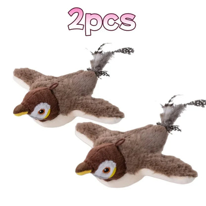 2026 Hot-Selling Pet Toy Charging Interactive Simulation Bird Cat Toy Touch Activation Chirping Flapping Plush Pet Toys Cats And