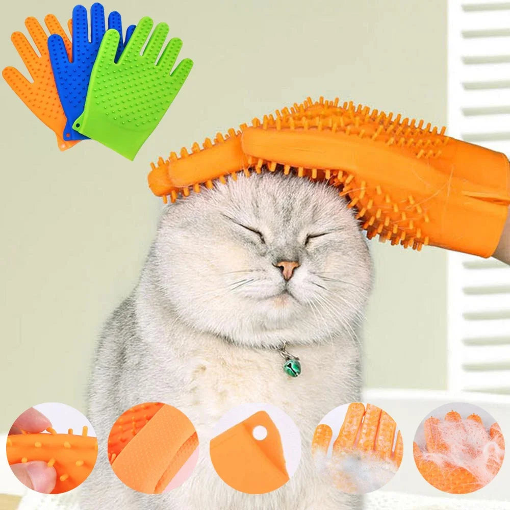 Silicone Dog double side Brush Glove Gentle Back Massage Fur Washing Brush Pet Cat Grooming Deshedding Brush Glove Bathing Brush