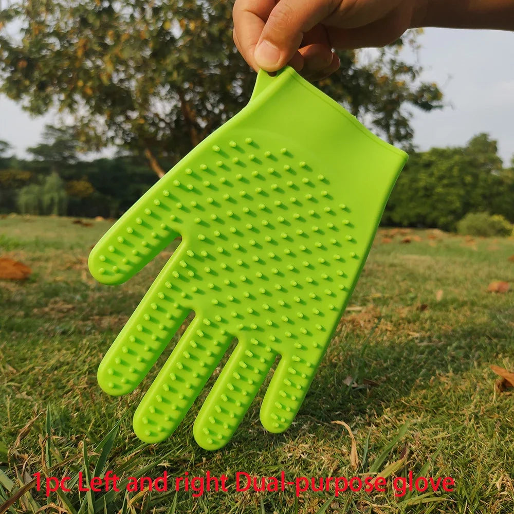 Silicone Dog double side Brush Glove Gentle Back Massage Fur Washing Brush Pet Cat Grooming Deshedding Brush Glove Bathing Brush