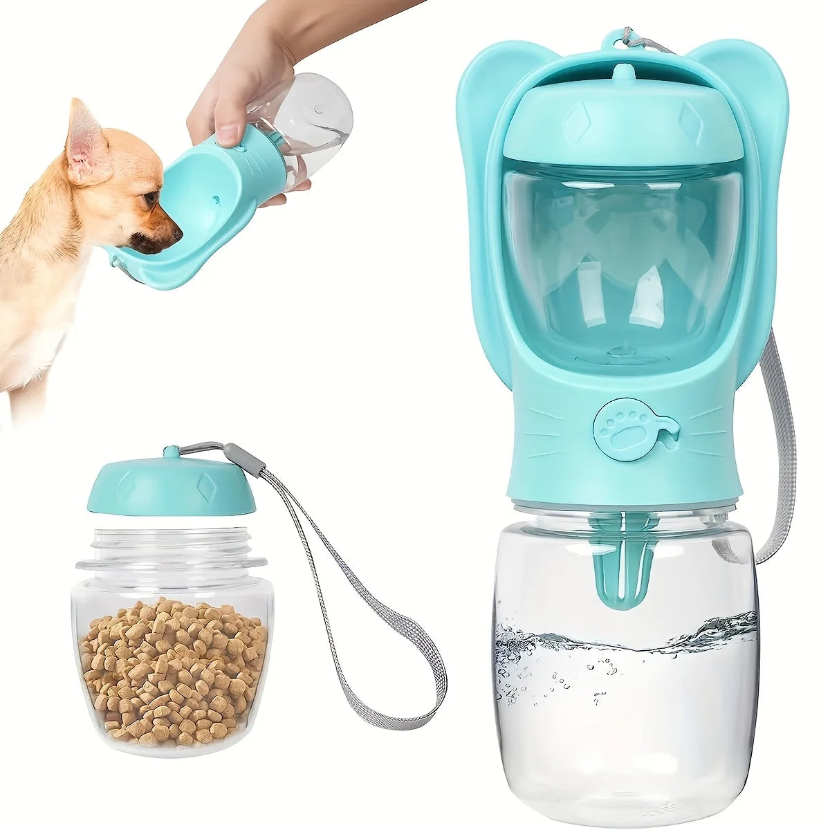 Portable Dog Water Bottle with Food Container Outdoor Pet Travel Essentials for Cats Puppies Hiking Walking