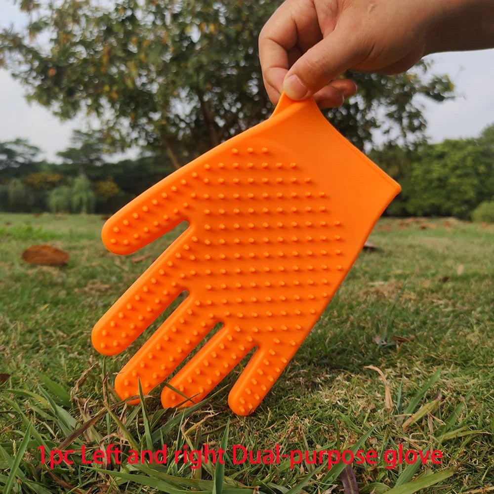 Silicone Dog double side Brush Glove Gentle Back Massage Fur Washing Brush Pet Cat Grooming Deshedding Brush Glove Bathing Brush