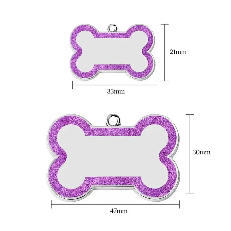 Customize Double-Sided Dog & Cat ID Tag - Glitter Design, Anti-Lost Bone Shape Essential Pet Collar Accessory for Identification