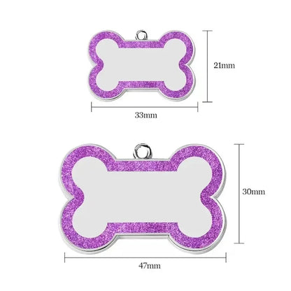 Customize Double-Sided Dog & Cat ID Tag - Glitter Design, Anti-Lost Bone Shape Essential Pet Collar Accessory for Identification