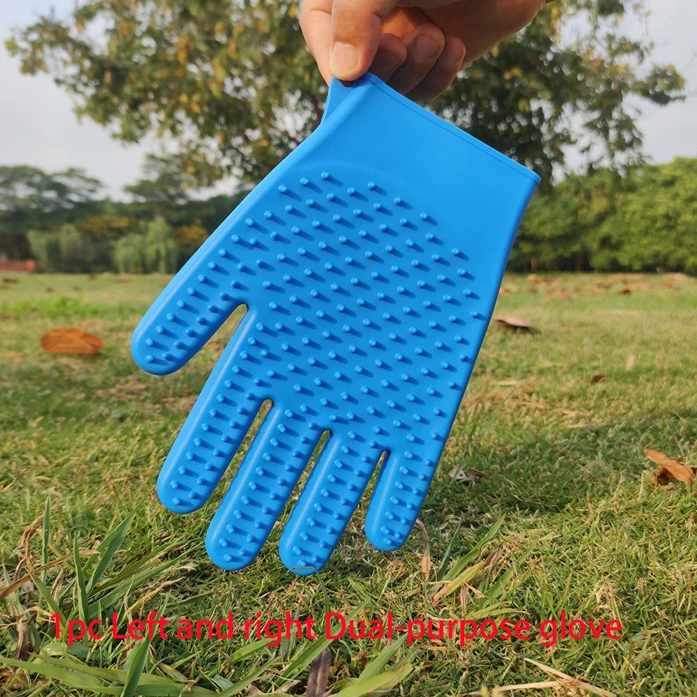 Silicone Dog double side Brush Glove Gentle Back Massage Fur Washing Brush Pet Cat Grooming Deshedding Brush Glove Bathing Brush