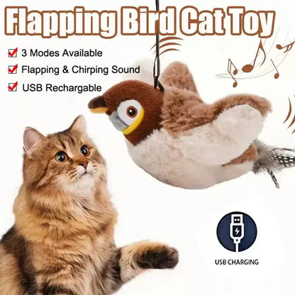 2026 Hot-Selling Pet Toy Charging Interactive Simulation Bird Cat Toy Touch Activation Chirping Flapping Plush Pet Toys Cats And