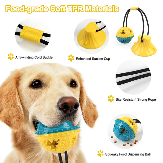 1PC Interactive Dog Chew Toy Molar Ball Pet Teething Suction Cup Rope Puzzle Dispensing Chewers Fun Doggy Playtime Essential