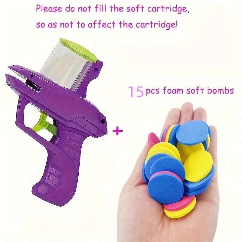 Pet Flying Disc Launcher Toy Durable Chew Resistant Interactive Play Toy with 15 Reusable Foam Discs for Cats Dogs