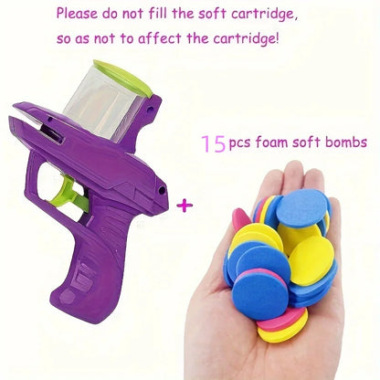 Pet Flying Disc Launcher Toy Durable Chew Resistant Interactive Play Toy with 15 Reusable Foam Discs for Cats Dogs