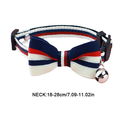 British-style striped bow tie with bells and cat collar, pet anti-asphyxiation collar, pet wedding bow, essential for daily fash