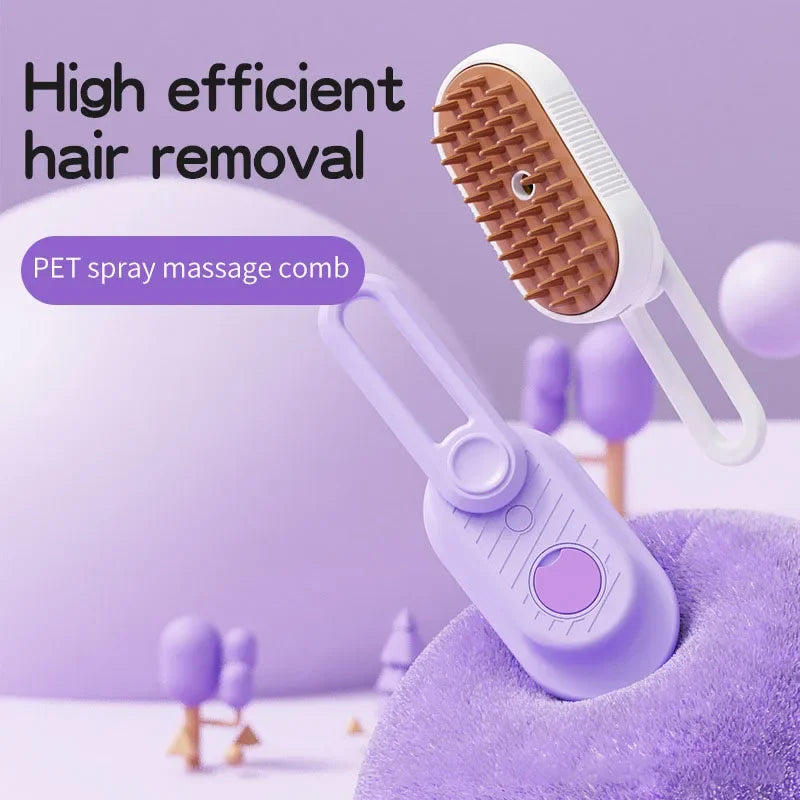 Steamed dog brush with essential oil Electric Spray Cat Hair Brush 3 in1 Dog Steamer Brush for Massage Pet Grooming Removing