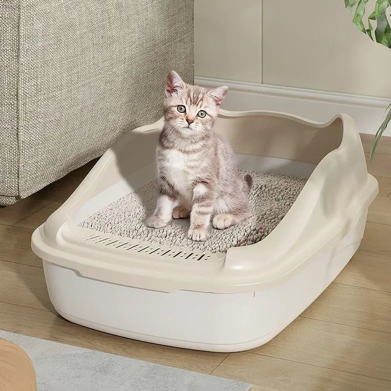Anti-Splash Cat Litter Box & Bedpan - Pet Sandbox for Kitties/Kittens Convenient Cleaning Cat Toilet Essential Pet Supplies