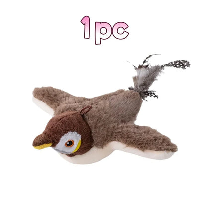 2026 Hot-Selling Pet Toy Charging Interactive Simulation Bird Cat Toy Touch Activation Chirping Flapping Plush Pet Toys Cats And
