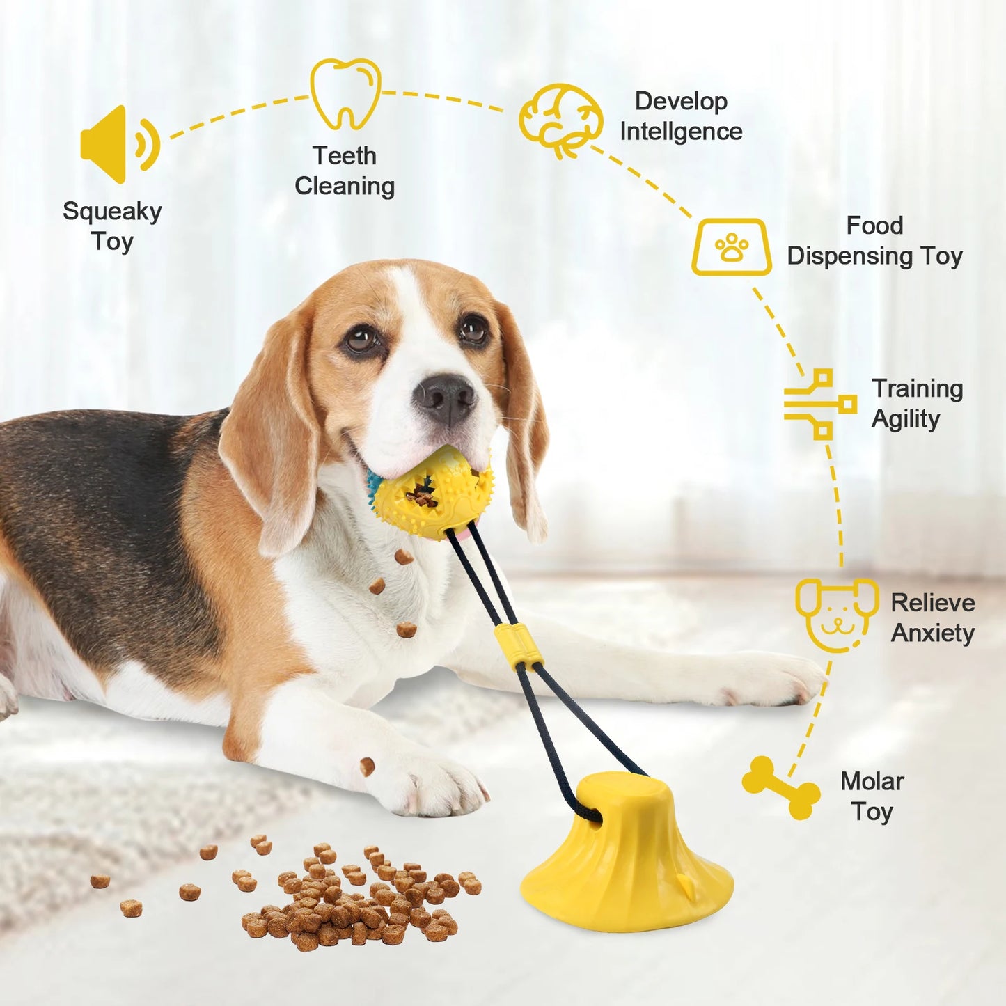 1PC Interactive Dog Chew Toy Molar Ball Pet Teething Suction Cup Rope Puzzle Dispensing Chewers Fun Doggy Playtime Essential