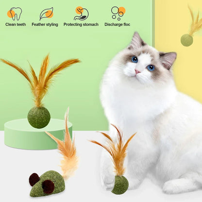 Feather Catnip Ball for Cats Self Cleaning Teeth Grinding Toy Mint Ball Pet Supplies Interactive Kitty Playtime Essential