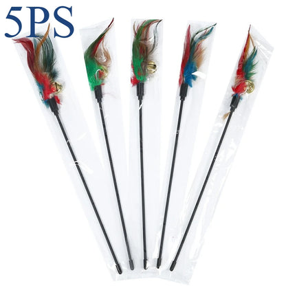 Hot Selling Cat Teaser Stick 65CM Long Pole Colorful Big Bell Feather Pet Toy
