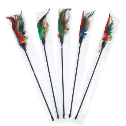 Hot Selling Cat Teaser Stick 65CM Long Pole Colorful Big Bell Feather Pet Toy