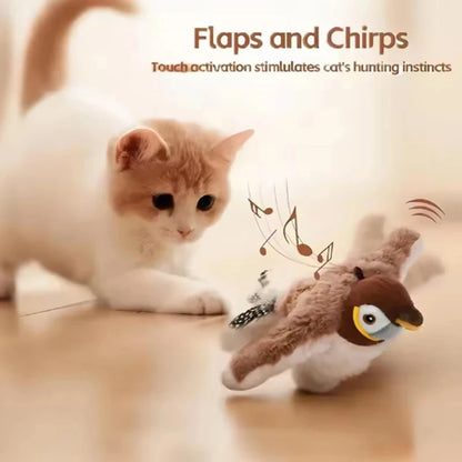 2026 Hot-Selling Pet Toy Charging Interactive Simulation Bird Cat Toy Touch Activation Chirping Flapping Plush Pet Toys Cats And