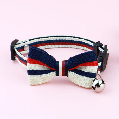 British-style striped bow tie with bells and cat collar, pet anti-asphyxiation collar, pet wedding bow, essential for daily fash