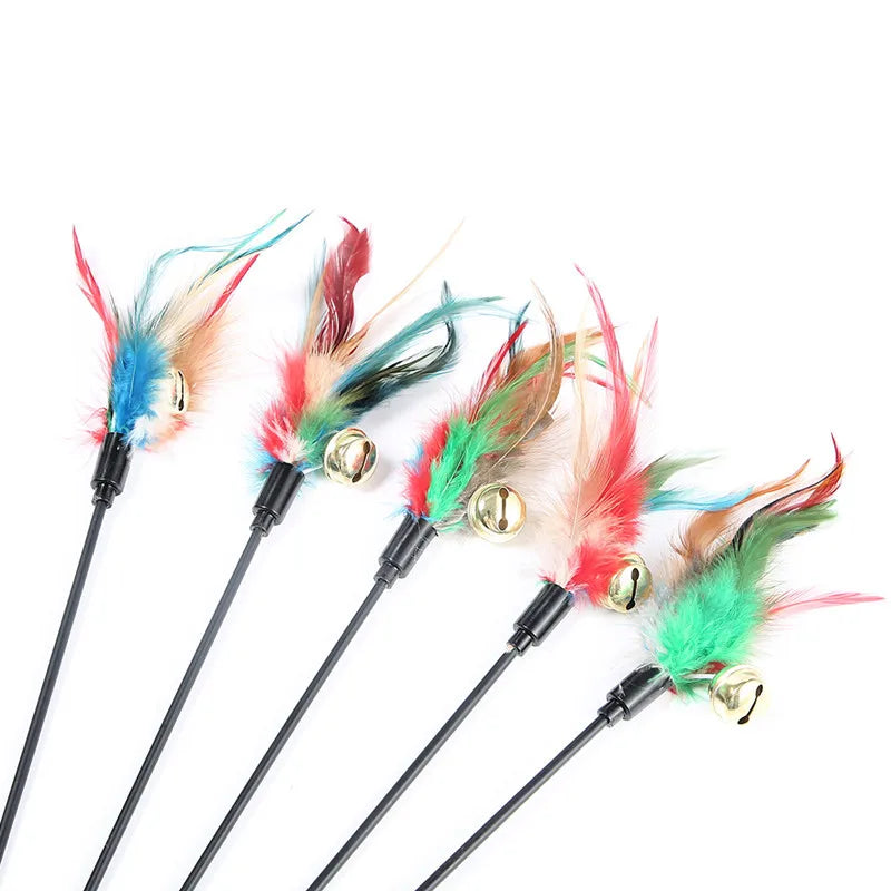 Hot Selling Cat Teaser Stick 65CM Long Pole Colorful Big Bell Feather Pet Toy