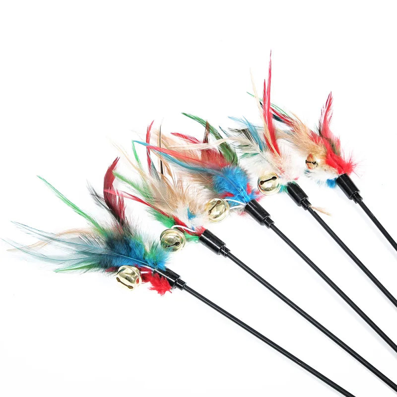 Hot Selling Cat Teaser Stick 65CM Long Pole Colorful Big Bell Feather Pet Toy