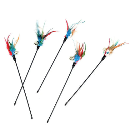 Hot Selling Cat Teaser Stick 65CM Long Pole Colorful Big Bell Feather Pet Toy