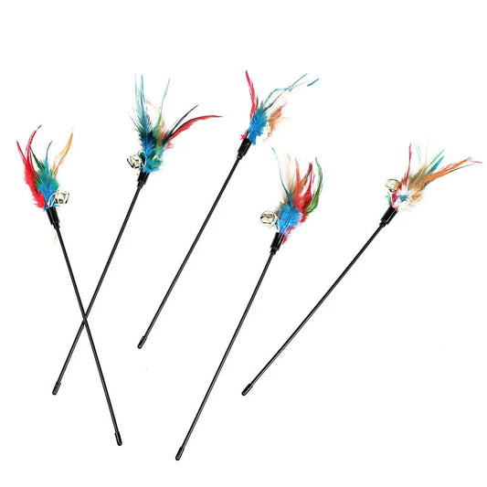 Hot Selling Cat Teaser Stick 65CM Long Pole Colorful Big Bell Feather Pet Toy