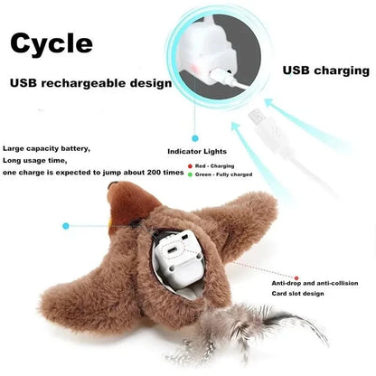 2026 Hot-Selling Pet Toy Charging Interactive Simulation Bird Cat Toy Touch Activation Chirping Flapping Plush Pet Toys Cats And