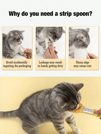 New Cat Treat Squeeze Spoon - Mess-Free Pet Feeding Tool for Cats, Snack Scoop, and Essential Pet Supplies
