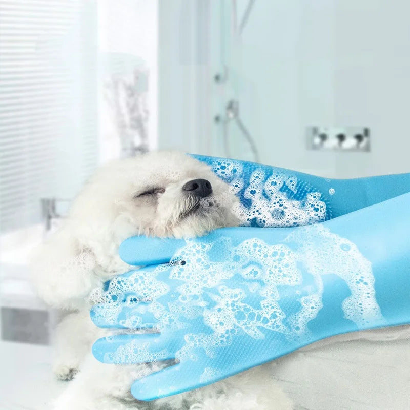 Silicone Pet Dog Bath Gloves Teddy Scrub Brush Anti-Scratch Anti-Bite Dog Bath Accessories