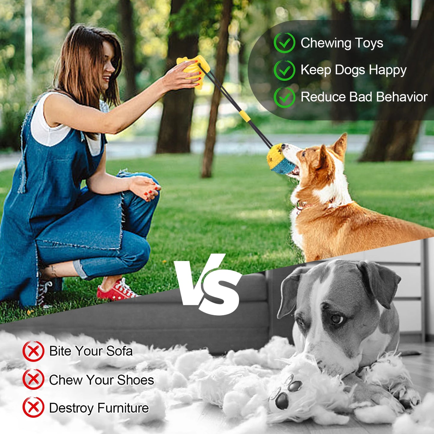 1PC Interactive Dog Chew Toy Molar Ball Pet Teething Suction Cup Rope Puzzle Dispensing Chewers Fun Doggy Playtime Essential