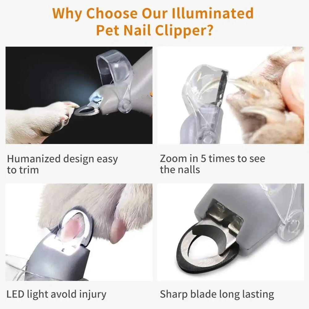 Professional Pet Nail Clipper for Cats and Dogs with LED Light, Nail Toe Claw Cutter Scissors, Essential Pet Grooming Tool